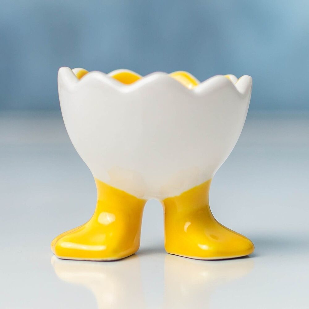 Vintage Ceramic Egg Cup Yellow Rain Boots Feet Chicken Egg Shell Kitsch Decor